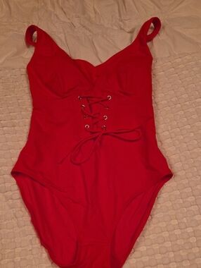 Red Lace-Up One-Piece Swimsuit
